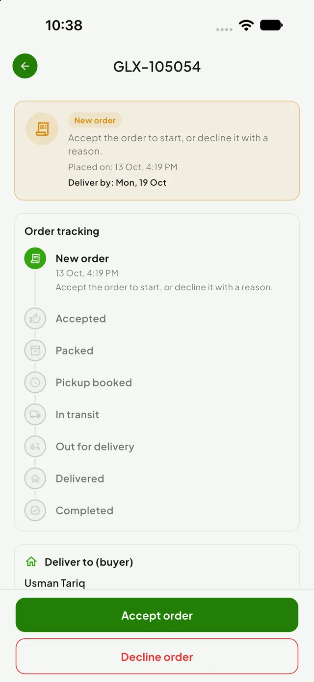 Glaxor Store order tracking screen