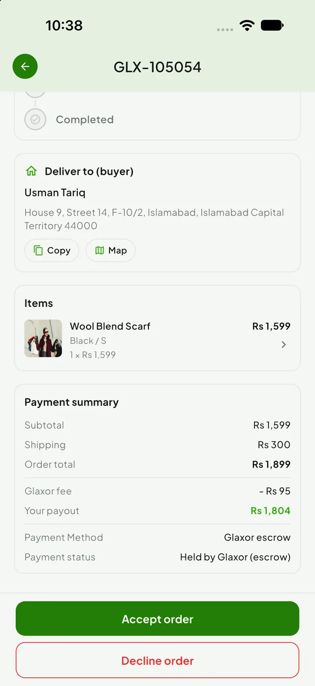 Glaxor Store order payment summary