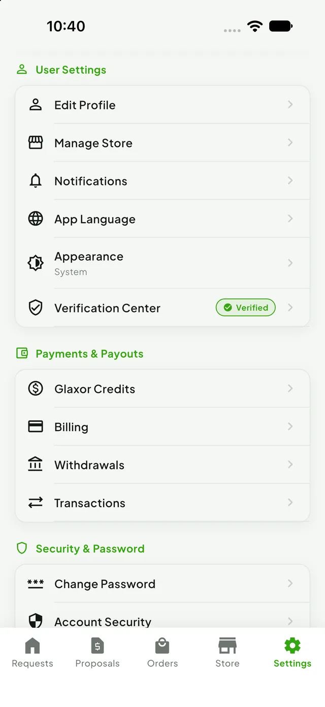 Glaxor Store settings